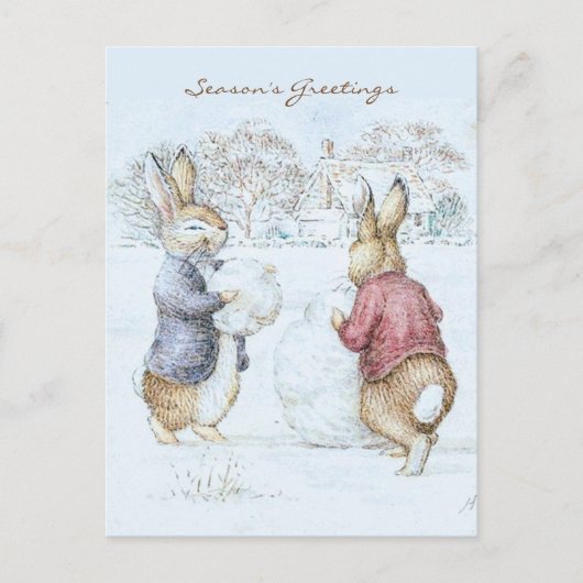 Beatrix Potter Sneeuwman en Bunnies Vakantie Briefkaart (Voorkant)