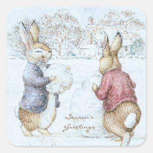 Beatrix Potter Sneeuwman en Bunnies Vakantie Vierkante Sticker