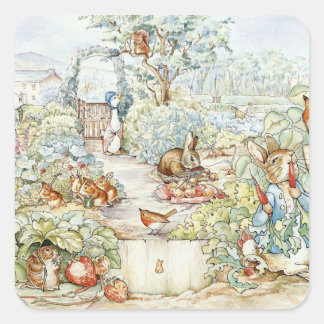 Beatrix Potter Storybook Characters Garden Vierkante Sticker