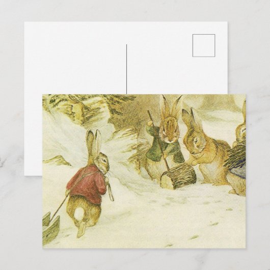 Beatrix Potter - Vier konijnen in de sneeuw Briefkaart (Voorkant / Achterkant)