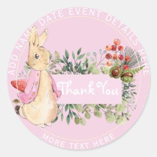 Beatrix Vintage Konijn Roze Weste Meisjes Evenemen Ronde Sticker