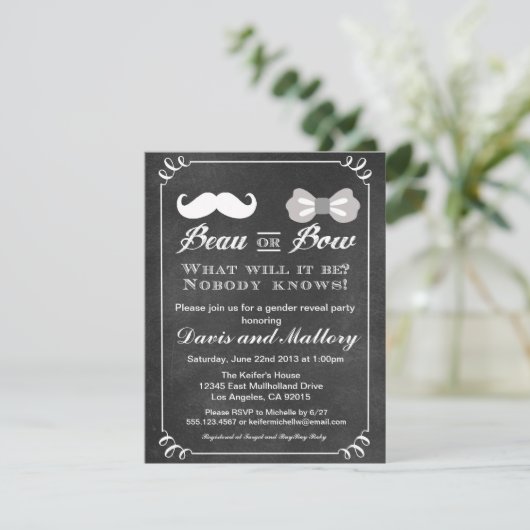 Beau of Bow Gender onthullen uitnodiging voor Baby (Staand voorkant)