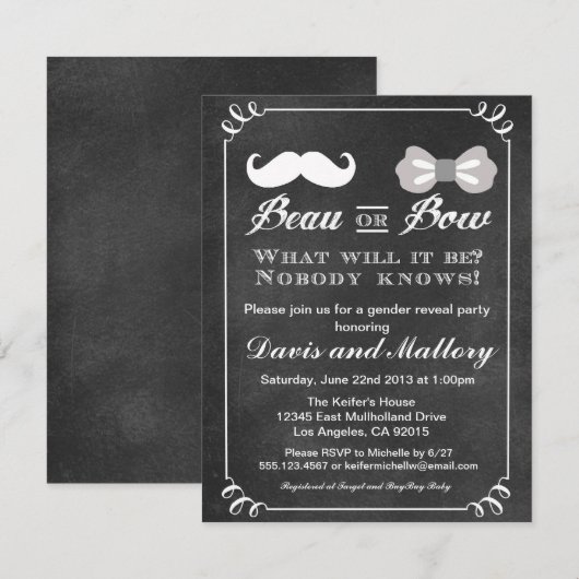 Beau of Bow Gender onthullen uitnodiging voor Baby (Voorkant / Achterkant)