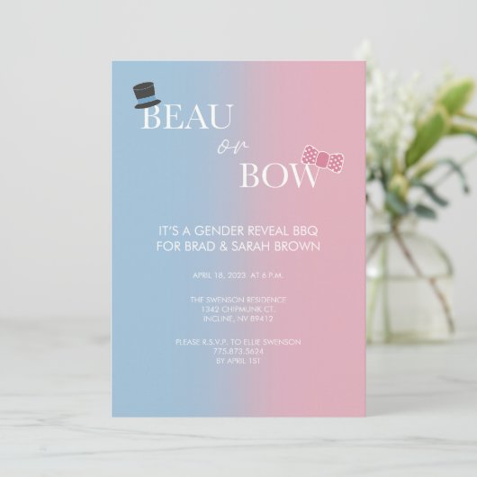 Beau of Bow Gender Reopenbaart de Uitnodiging van  (Staand voorkant)