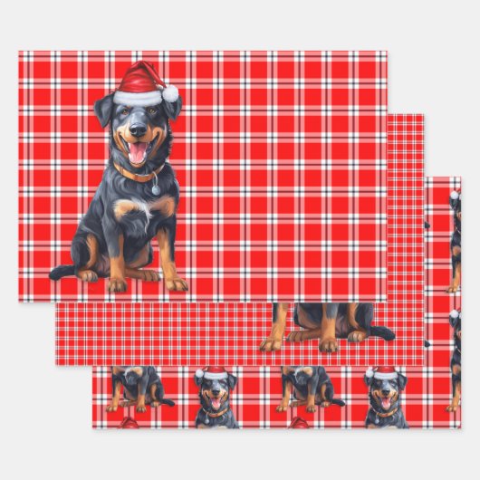 Beauceron Christmas Dog Red Holiday Plaid Inpakpapier Vel (Set)