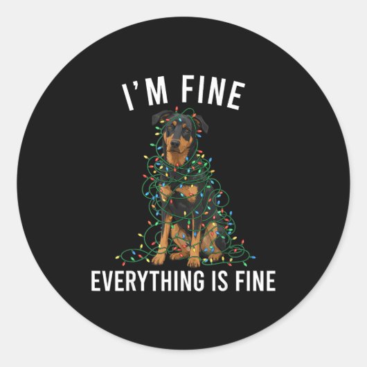 Beauceron Christmas I'm Fine Everything Is Fine  Ronde Sticker (Voorkant)
