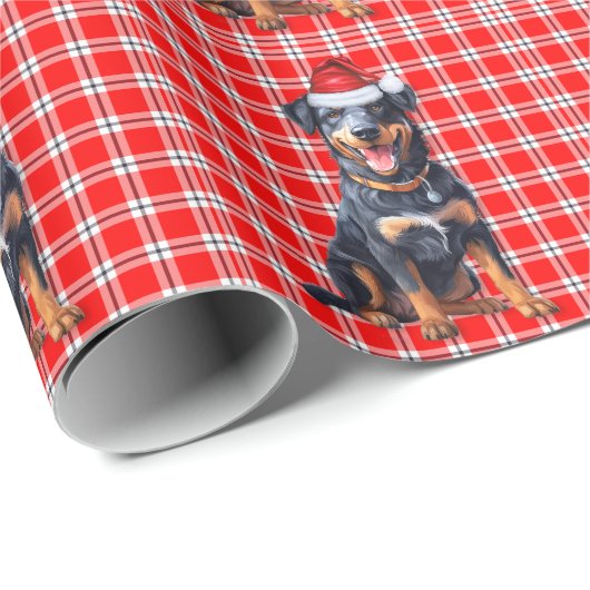 Beauceron Dog en Red Plaid Kerstmis Cadeaupapier (Rol Hoek)