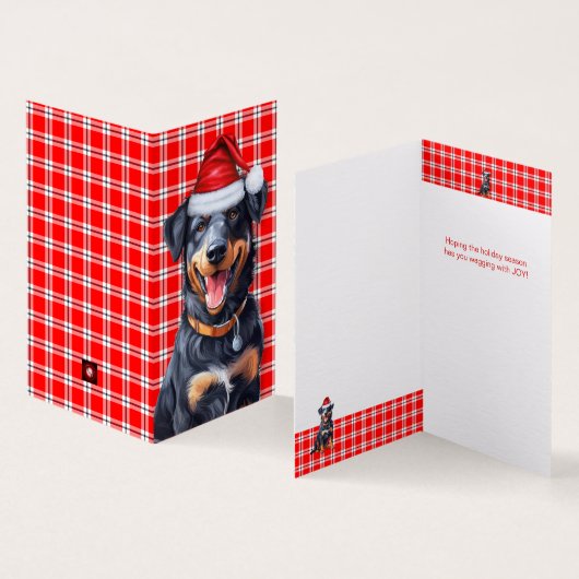 Beauceron Dog Red Plaid Holiday Kaart (Binnen en buitenkant)