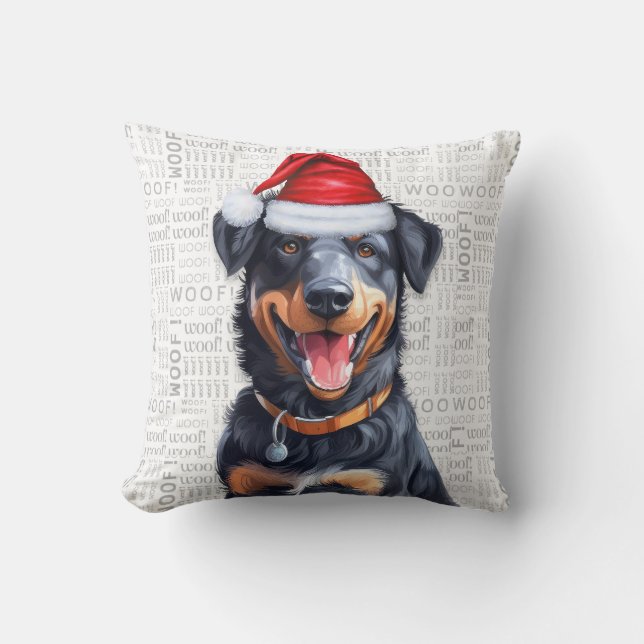 Beauceron Dog Waterverf Christmas Kussen (Voorkant)