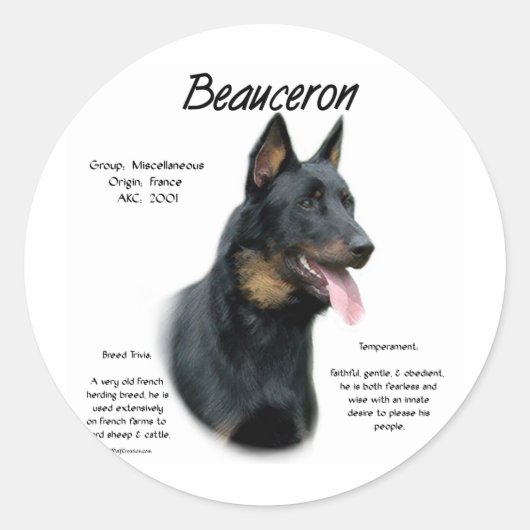 Beauceron Geschiedenis; Alles over Beaucerons Ronde Sticker (Voorkant)