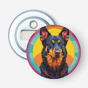 🐾 Beauceron Hond Glow 🌈 Kleurrijke Illustratie Button Flesopener