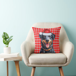 Beauceron Hond Rood Vakantie Geplaagd Kerstmis Kussen