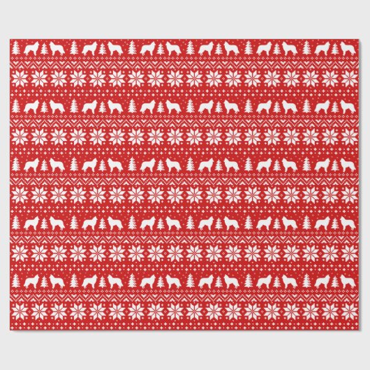 Beauceron Hond Silhouetten Rood Kerstpatroon Cadeaupapier (Vlak)