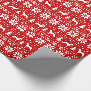 Beauceron Hond Silhouetten Rood Kerstpatroon Cadeaupapier