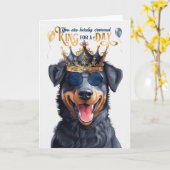 Beauceron Hondenkoning voor Dag Grappige Verjaarda Kaart (Gele Bloem)