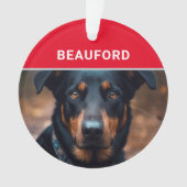 Beauceron met de naam van de hond en kerstfoto ornament (voorkant)