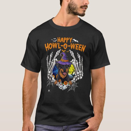 Beauceron Skelet Hart Happy Howl O Ween Kostuum T-shirt (Voorkant)