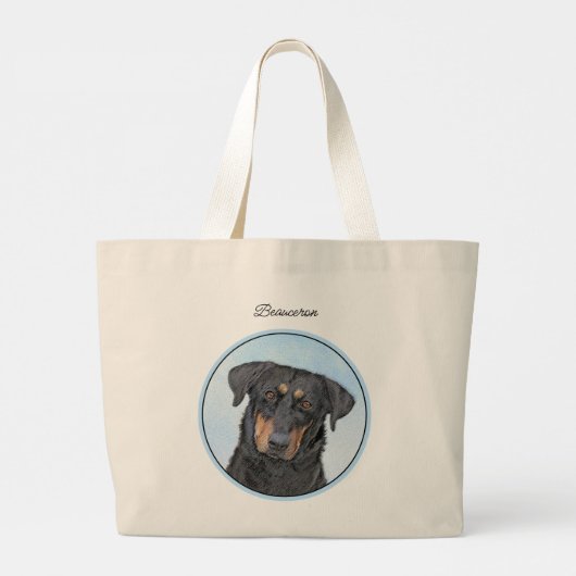 Beauceron Zwart en Tan Schilderen Sheepdog Dog Art Grote Tote Bag (Achterkant)