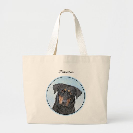 Beauceron Zwart en Tan Schilderen Sheepdog Dog Art Grote Tote Bag (Voorkant)