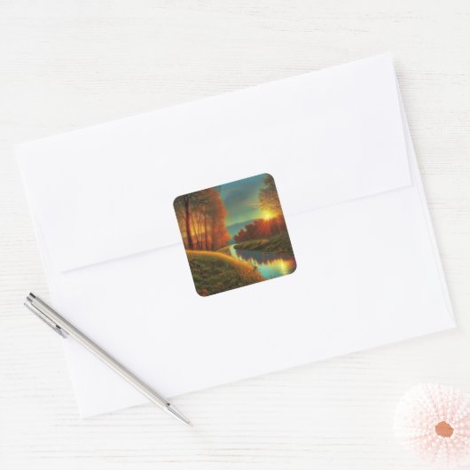 Beauely River Scene Vierkante Sticker (Envelop)
