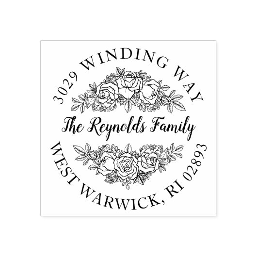 Beauely Rose Bouquet Lineart Name & Address Rubberstempel (Afrduk)