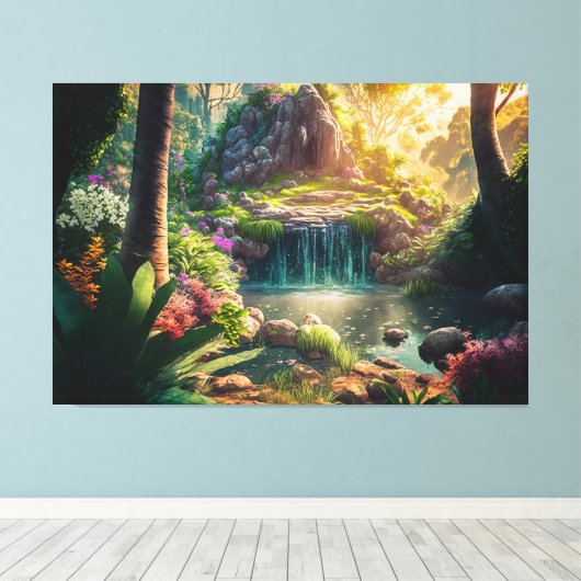 Beauely Waterfall Scene Canvas Afdruk (Insitu (Houten vloer))