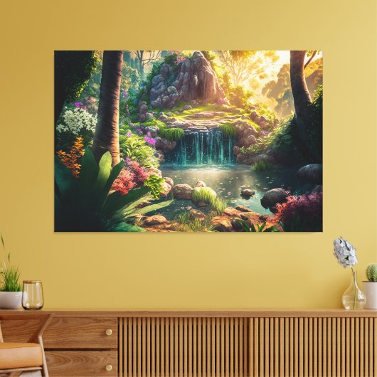 Beauely Waterfall Scene Canvas Afdruk (Insitu (Woonkamer))