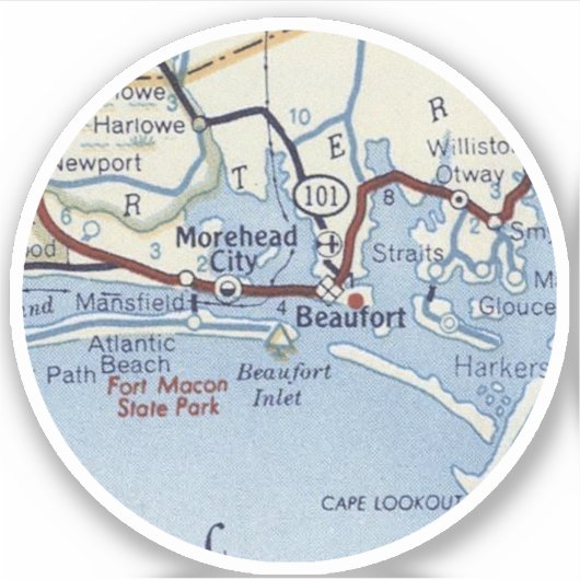 Beaufort NC  Map Sticker (Voorkant)