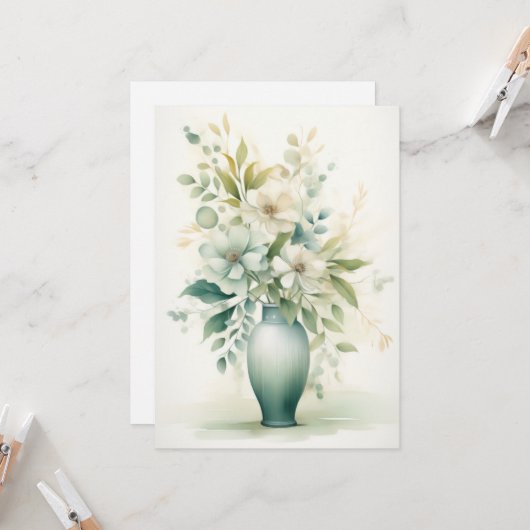 Beauftiful Flowers in a Vase Hello Flat Kaart (Voorkant / Achterkant in situ)