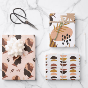 Beauful African Woman Abstract Brown Pattern Inpakpapier Vel