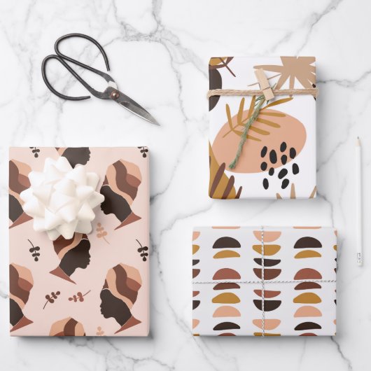 Beauful African Woman Abstract Brown Pattern Inpakpapier Vel (Voorkant)