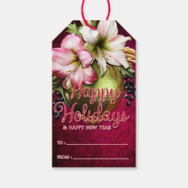 Beauful Amaryllis en Ornament Prettige feestdagen Cadeaulabel