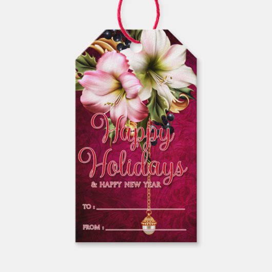 Beauful Amaryllis Prettige feestdagen Happy Nieuwj Cadeaulabel (Voorkant)