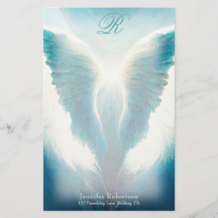Beauful Angel Wings Monogram Stationery Briefpapier