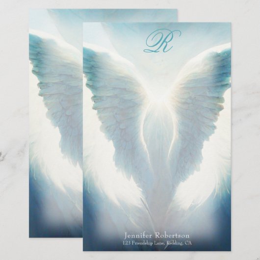 Beauful Angel Wings Monogram Stationery Briefpapier (Voorkant / Achterkant)