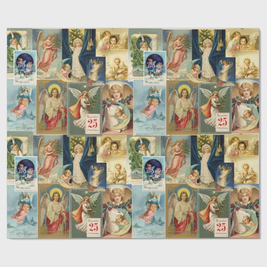  Beauful Angels Victoriaans kerstKaarten Cadeaupapier (Vlak)