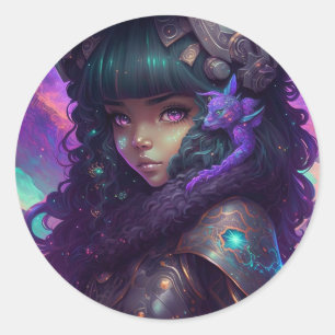 Beauful Anime Girl Warrior Ronde Sticker