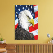 Beauful Bald Eagle head and a American flag 1 Canvas Afdruk (Insitu (Woonkamer))