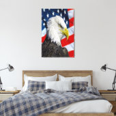 Beauful Bald Eagle head and a American flag 1 Canvas Afdruk (Insitu (Slaapkamer))