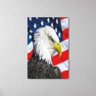 Beauful Bald Eagle head and a American flag 1 Canvas Afdruk