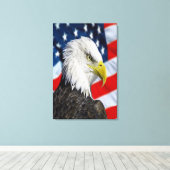 Beauful Bald Eagle head and a American flag 1 Canvas Afdruk (Insitu (Houten vloer))
