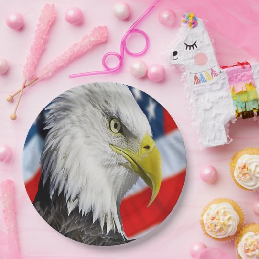 Beauful Bald Eagle head and a American flag 1 Papieren Bordje (Feest)