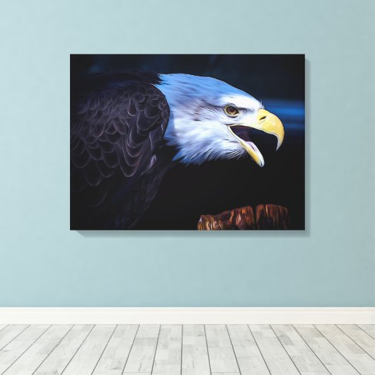 Beauful Bald Eagle on Rock Canvas Afdruk (Insitu (Houten vloer))
