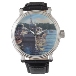 Beauful Bass Harbour Maine Vist Boat Scene Horloge