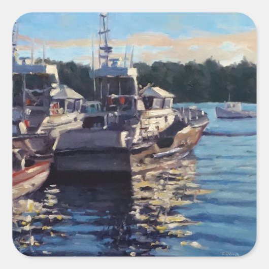 Beauful Bass Harbour Maine Vist Boat Scene Vierkante Sticker (Voorkant)