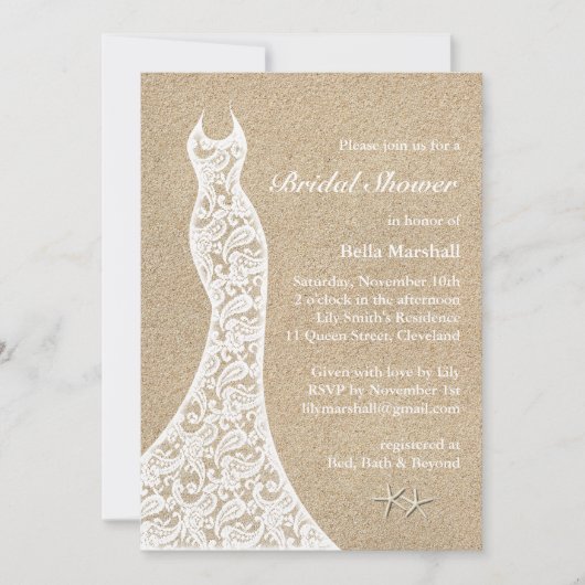Beauful Beach Bridal Shower Invitation White Kaart (Voorkant)