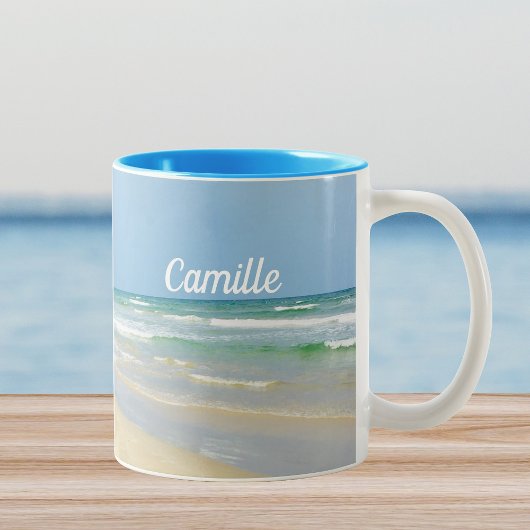 Beauful Beach House Seaside Monogram Ocean Tweekleurige Koffiemok
