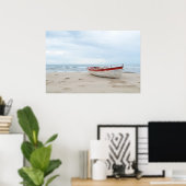 Beauful Beach Small Boat Blue Sky Poster (Thuiskantoor)