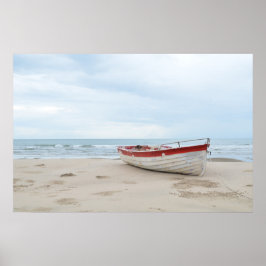 Beauful Beach Small Boat Blue Sky Poster
