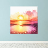 Beauful Beach Waterverf Sunset Canvas Afdruk (Insitu (Houten vloer))
